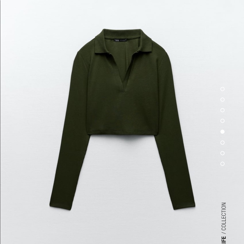 Zara khaki crop top knit polo collar - Picture 2 of 3